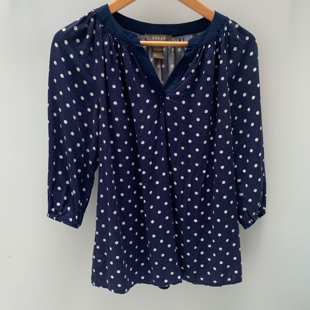 🦋Kenar navy polka dot top